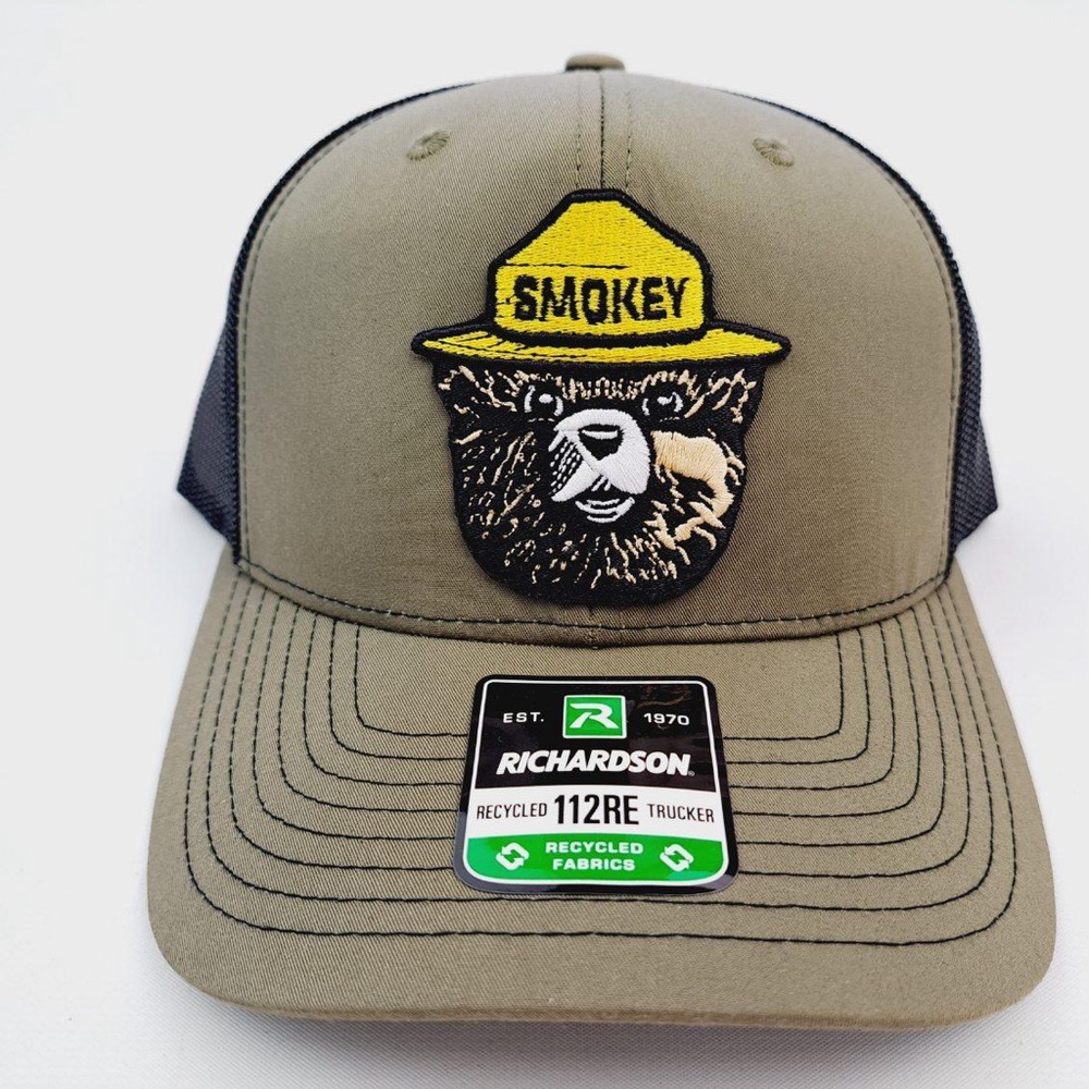 Smokey Bear Richardson 112 Trucker Cap Hat Mesh Snapback Loden & Black